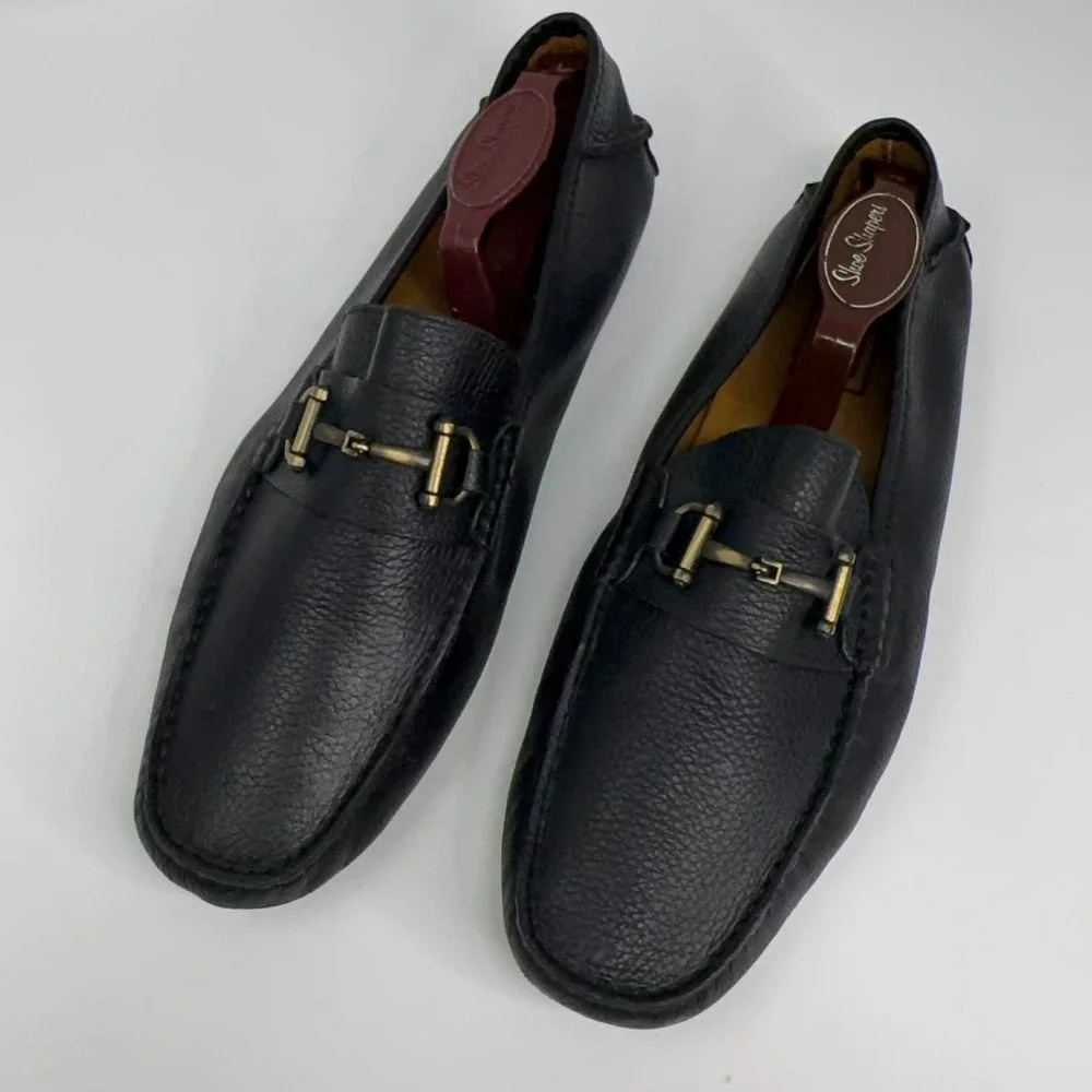 Mercanti Fiorentini Horsebit Loafers Mens 10M Black Pebbled Leather Driving Shoe